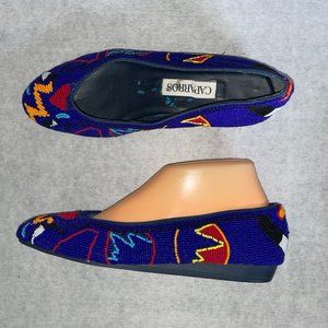 CAPPARROS Beaded Flats 7.5 Heart Blue Colorful